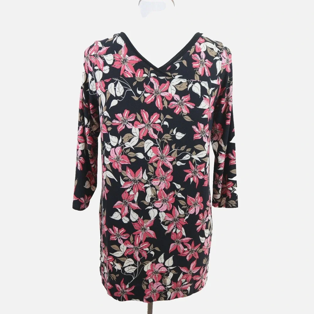 J Jill Size XS Wearever Collection Tunic Black Botanical Floral - Picture 5 of 10